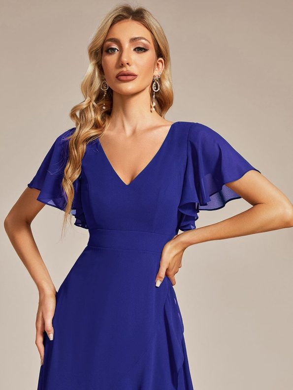 Charming Chiffon Bridesmaid Dress with Lotus Leaf Hemline - Sapphire Blue