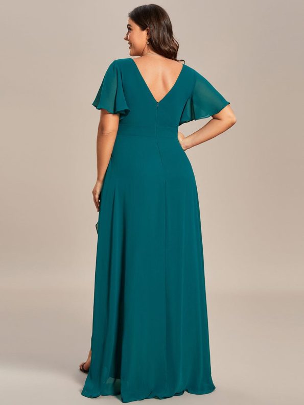 Charming Chiffon Bridesmaid Dress with Lotus Leaf Hemline - Teal