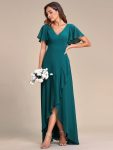 Charming Chiffon Bridesmaid Dress with Lotus Leaf Hemline – Teal