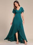 Charming Chiffon Bridesmaid Dress with Lotus Leaf Hemline – Teal