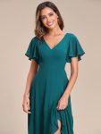 Charming Chiffon Bridesmaid Dress with Lotus Leaf Hemline – Teal