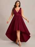 Plus Size Elegant High-Low Sleeveless Empire Waist Bridesmaid Dress – Burgundy