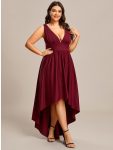 Plus Size Elegant High-Low Sleeveless Empire Waist Bridesmaid Dress – Burgundy