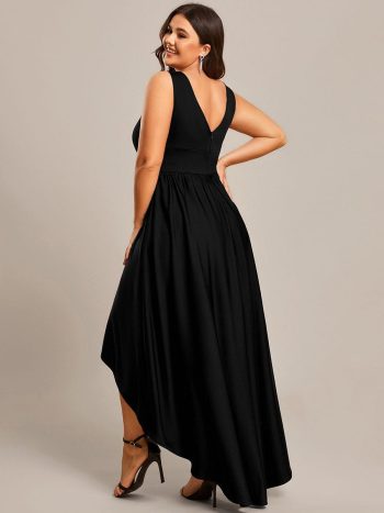 Plus Size Elegant High-Low Sleeveless Empire Waist Bridesmaid Dress - Black