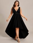 Plus Size Elegant High-Low Sleeveless Empire Waist Bridesmaid Dress – Black