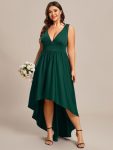 Plus Size Elegant High-Low Sleeveless Empire Waist Bridesmaid Dress – Dark Green