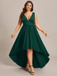 Plus Size Elegant High-Low Sleeveless Empire Waist Bridesmaid Dress – Dark Green