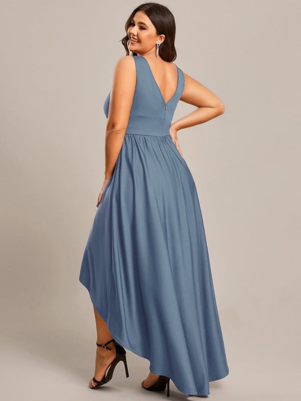 Plus Size Elegant High-Low Sleeveless Empire Waist Bridesmaid Dress - Dusty Navy