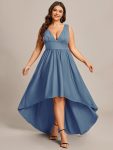 Plus Size Elegant High-Low Sleeveless Empire Waist Bridesmaid Dress – Dusty Navy