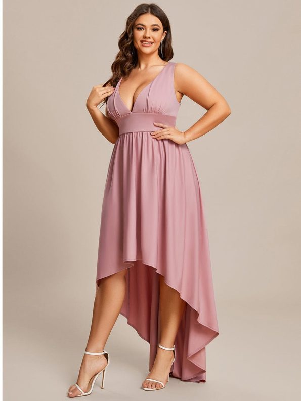 Plus Size Elegant High-Low Sleeveless Empire Waist Bridesmaid Dress - Dusty Rose