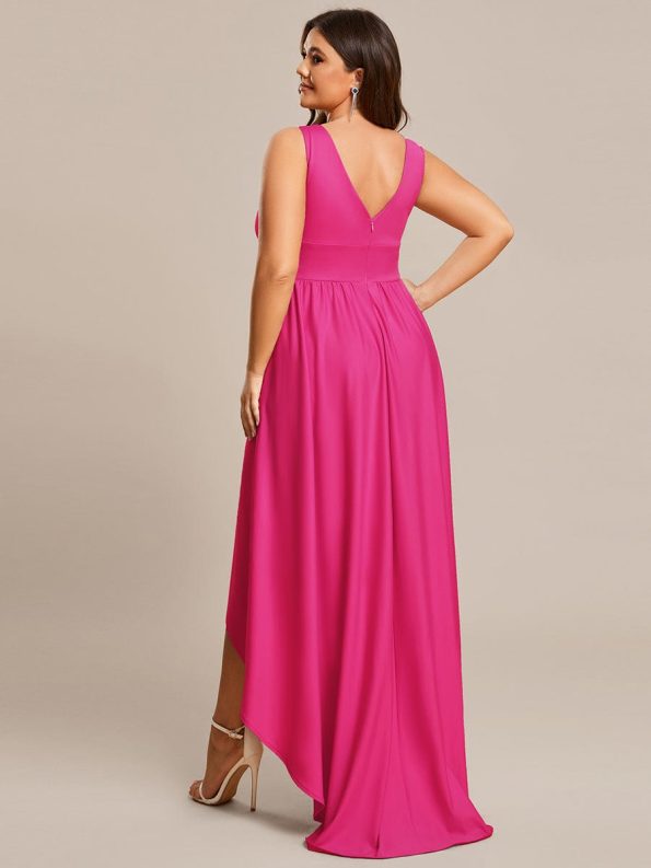 Plus Size Elegant High-Low Sleeveless Empire Waist Bridesmaid Dress - Hot Pink