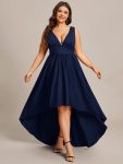 Plus Size Elegant High-Low Sleeveless Empire Waist Bridesmaid Dress – Navy Blue