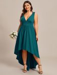 Plus Size Elegant High-Low Sleeveless Empire Waist Bridesmaid Dress – Teal