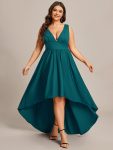 Plus Size Elegant High-Low Sleeveless Empire Waist Bridesmaid Dress – Teal