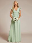 Back Cutout A-Line Pleated Ruffles Sleeve Chiffon Bridesmaid Dress – Mint Green