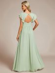 Back Cutout A-Line Pleated Ruffles Sleeve Chiffon Bridesmaid Dress – Mint Green