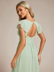 Back Cutout A-Line Pleated Ruffles Sleeve Chiffon Bridesmaid Dress – Mint Green