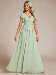 Back Cutout A-Line Pleated Ruffles Sleeve Chiffon Bridesmaid Dress – Mint Green