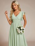 Back Cutout A-Line Pleated Ruffles Sleeve Chiffon Bridesmaid Dress – Mint Green