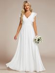 Back Cutout A-Line Pleated Ruffles Sleeve Chiffon Bridesmaid Dress – White