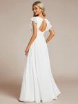 Back Cutout A-Line Pleated Ruffles Sleeve Chiffon Bridesmaid Dress – White