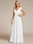 Back Cutout A-Line Pleated Ruffles Sleeve Chiffon Bridesmaid Dress – White