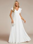 Back Cutout A-Line Pleated Ruffles Sleeve Chiffon Bridesmaid Dress – White