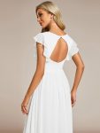 Back Cutout A-Line Pleated Ruffles Sleeve Chiffon Bridesmaid Dress – White