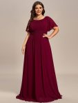 Plus Size Simple Chiffon Pleated A-Line Round Neckline Bridesmaid Dress – Burgundy