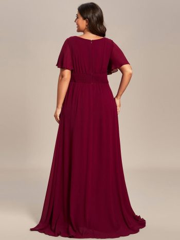 Plus Size Simple Chiffon Pleated A-Line Round Neckline Bridesmaid Dress - Burgundy