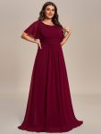 Plus Size Simple Chiffon Pleated A-Line Round Neckline Bridesmaid Dress – Burgundy