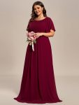 Plus Size Simple Chiffon Pleated A-Line Round Neckline Bridesmaid Dress – Burgundy