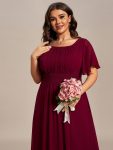 Plus Size Simple Chiffon Pleated A-Line Round Neckline Bridesmaid Dress – Burgundy