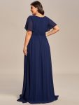 Plus Size Simple Chiffon Pleated A-Line Round Neckline Bridesmaid Dress – Navy Blue