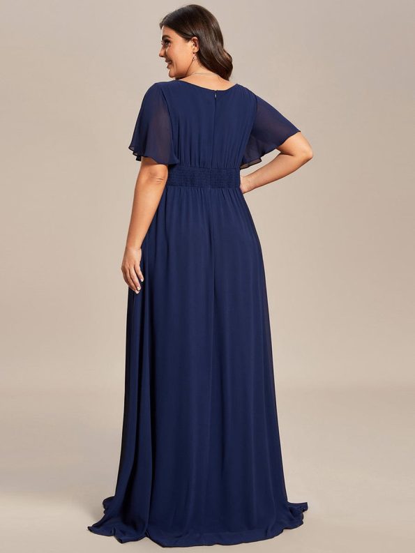 Plus Size Simple Chiffon Pleated A-Line Round Neckline Bridesmaid Dress - Navy Blue