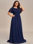 Plus Size Simple Chiffon Pleated A-Line Round Neckline Bridesmaid Dress – Navy Blue