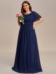 Plus Size Simple Chiffon Pleated A-Line Round Neckline Bridesmaid Dress – Navy Blue