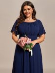 Plus Size Simple Chiffon Pleated A-Line Round Neckline Bridesmaid Dress – Navy Blue