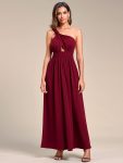 Convertible Halter A-Line Elastic Waist Tea Length Backless Bridesmaid Dress – Burgundy