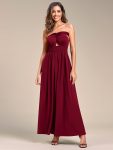 Convertible Halter A-Line Elastic Waist Tea Length Backless Bridesmaid Dress – Burgundy