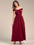 Convertible Halter A-Line Elastic Waist Tea Length Backless Bridesmaid Dress – Burgundy