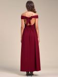 Convertible Halter A-Line Elastic Waist Tea Length Backless Bridesmaid Dress – Burgundy