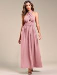 Convertible Halter A-Line Elastic Waist Tea Length Backless Bridesmaid Dress – Dusty Rose