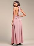 Convertible Halter A-Line Elastic Waist Tea Length Backless Bridesmaid Dress – Dusty Rose