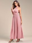 Convertible Halter A-Line Elastic Waist Tea Length Backless Bridesmaid Dress – Dusty Rose