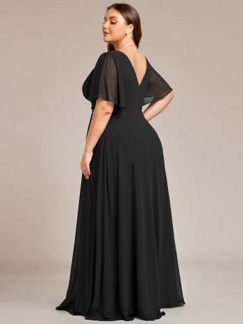 Plus Size Chiffon A-Line Double V-Neck Empire Waist Bridesmaid Dress - Black