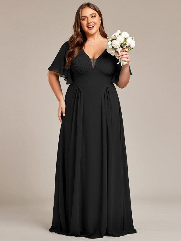 Plus Size Chiffon A-Line Double V-Neck Empire Waist Bridesmaid Dress - Black