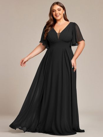 Plus Size Chiffon A-Line Double V-Neck Empire Waist Bridesmaid Dress - Black