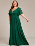 Plus Size Chiffon A-Line Double V-Neck Empire Waist Bridesmaid Dress – Dark Green