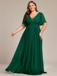 Plus Size Chiffon A-Line Double V-Neck Empire Waist Bridesmaid Dress – Dark Green